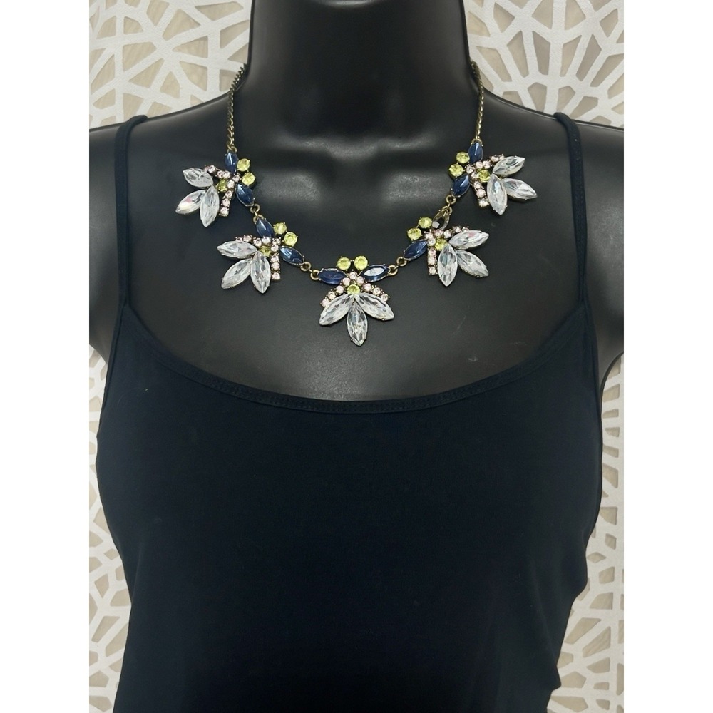 Multicolor Crystal Floral Statement Necklace Gold Tone